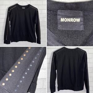 MONROW $134 Stud Sleeve Super Soft Black Sweatshirt MED EUC